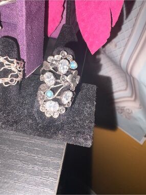 Israel, Opal vintage Statement Ring - Silver with Blue Accents size 8